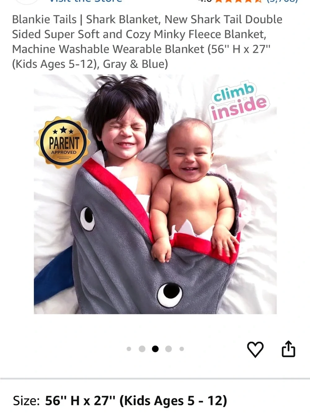 Blankie Tails Baby Shark Blanket Grey Blue